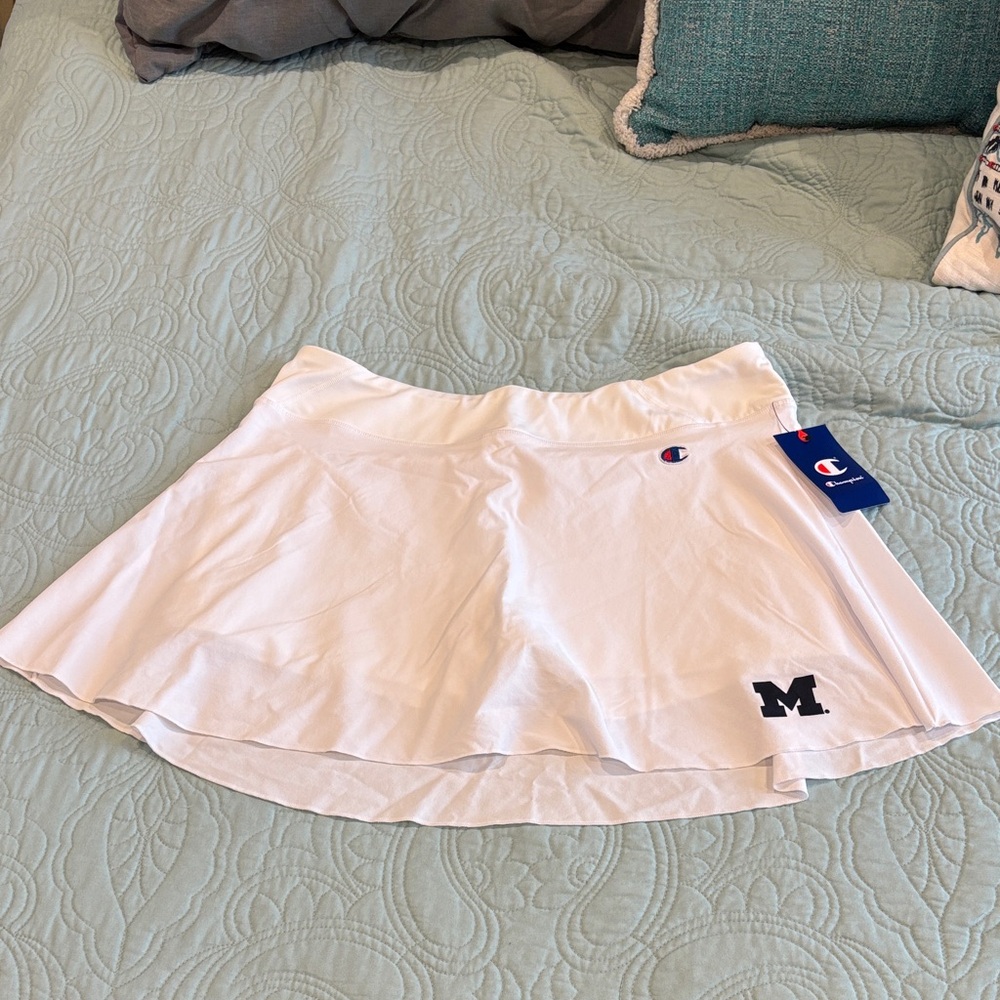 Champion Women's White Athletic Mini Skirt University of Michigan Go Blue U of M